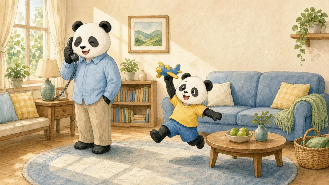 Papa Wang in a watercolor page from Angie the Aircraft Mechanic Preps for Takeoff!