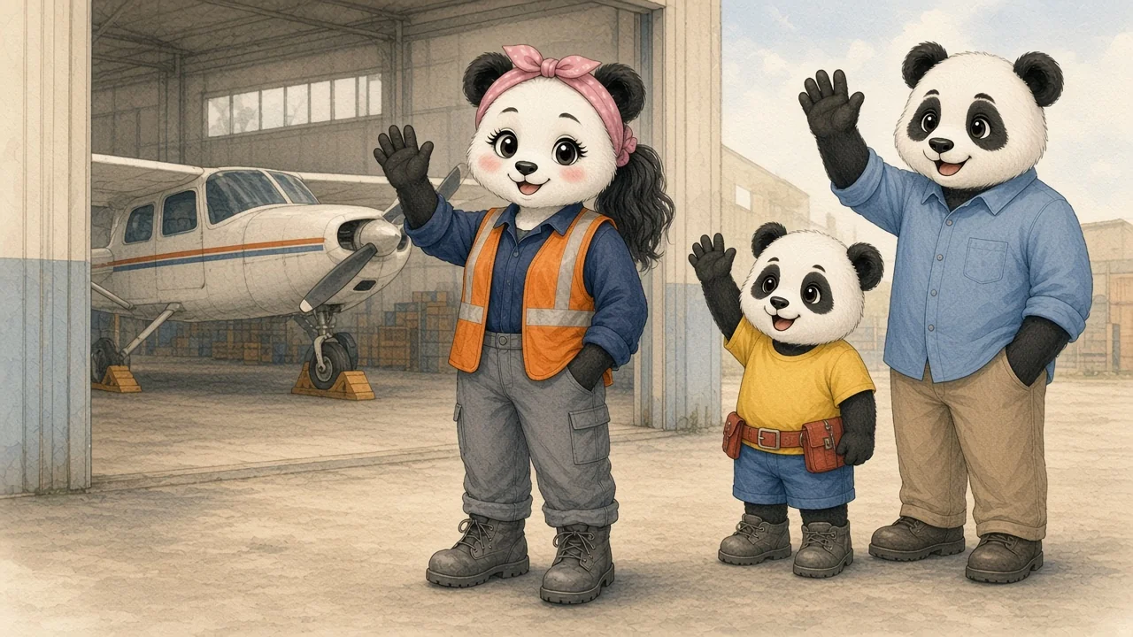 A watercolor page from Angie the Aircraft Mechanic Preps for Takeoff!