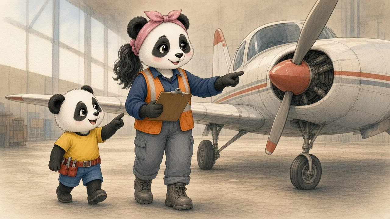 A watercolor page from Angie the Aircraft Mechanic Preps for Takeoff!