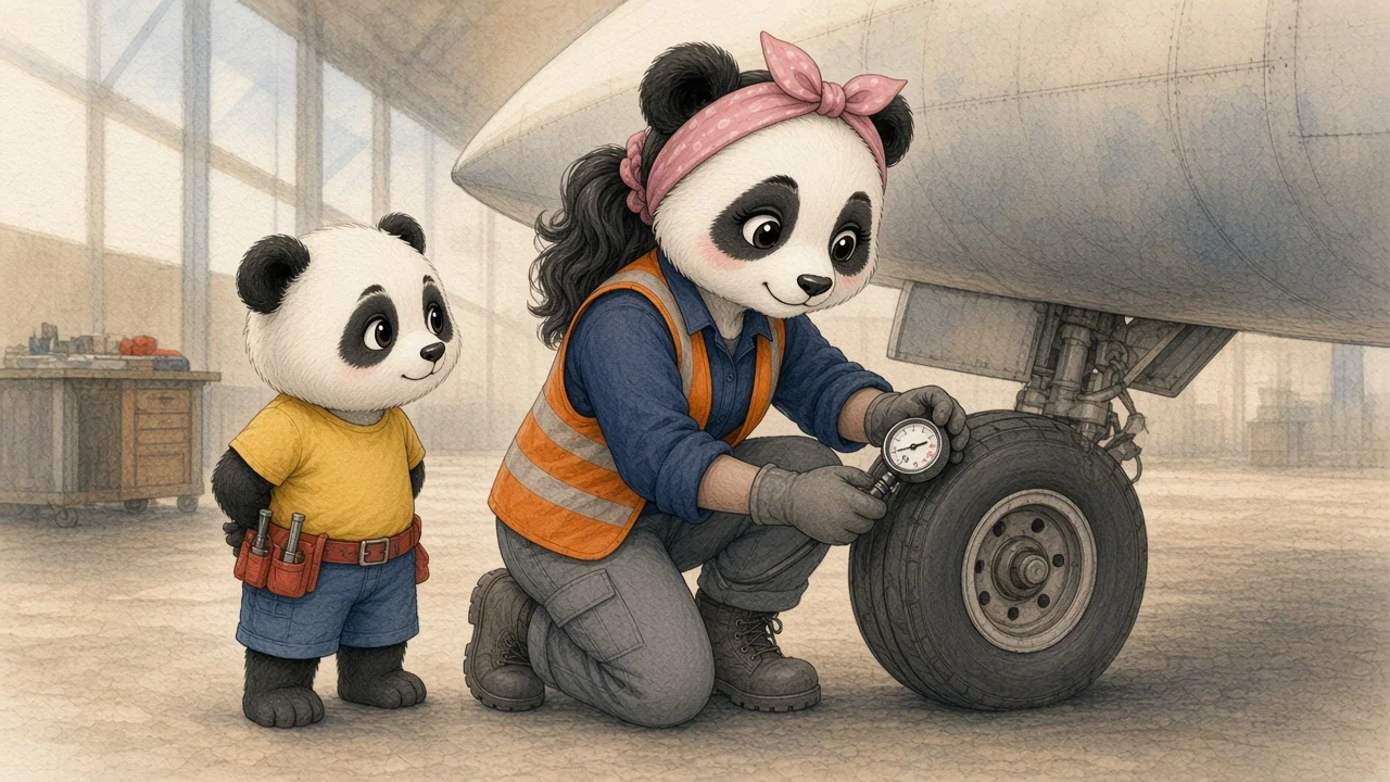 A watercolor page from Angie the Aircraft Mechanic Preps for Takeoff!