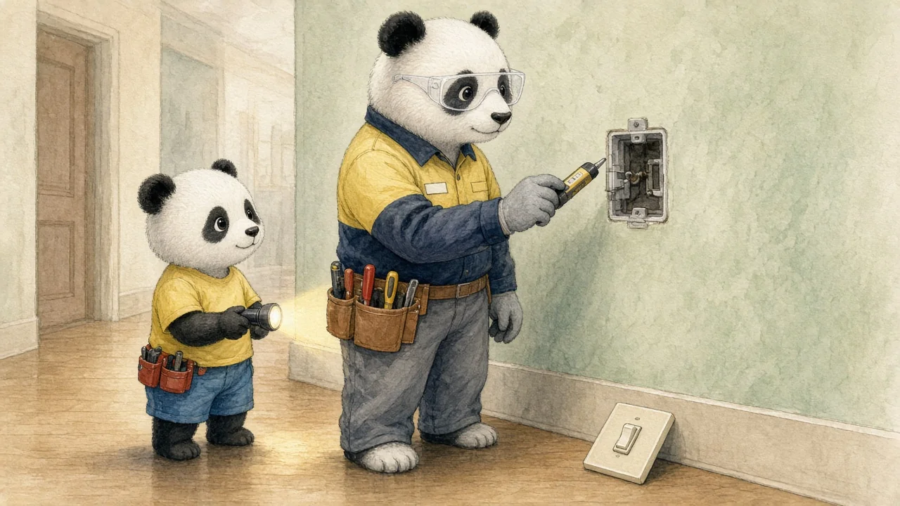 A watercolor page from Ethan the Electrician Lights the Way