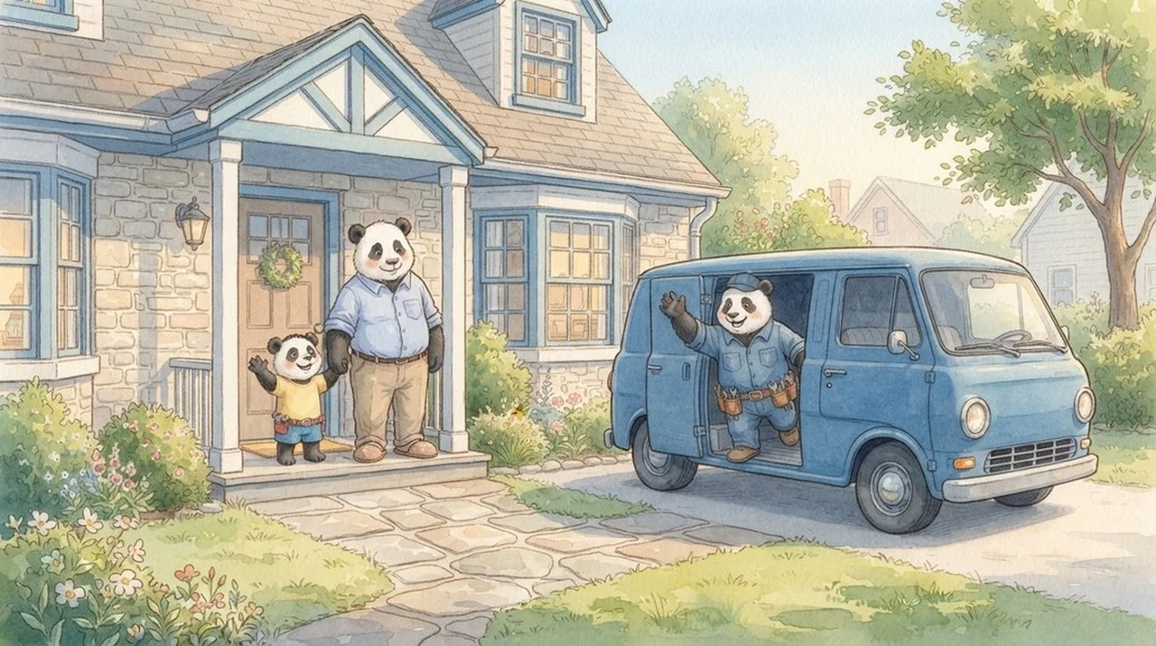 A watercolor page from Paul the Plumber to the Rescue!