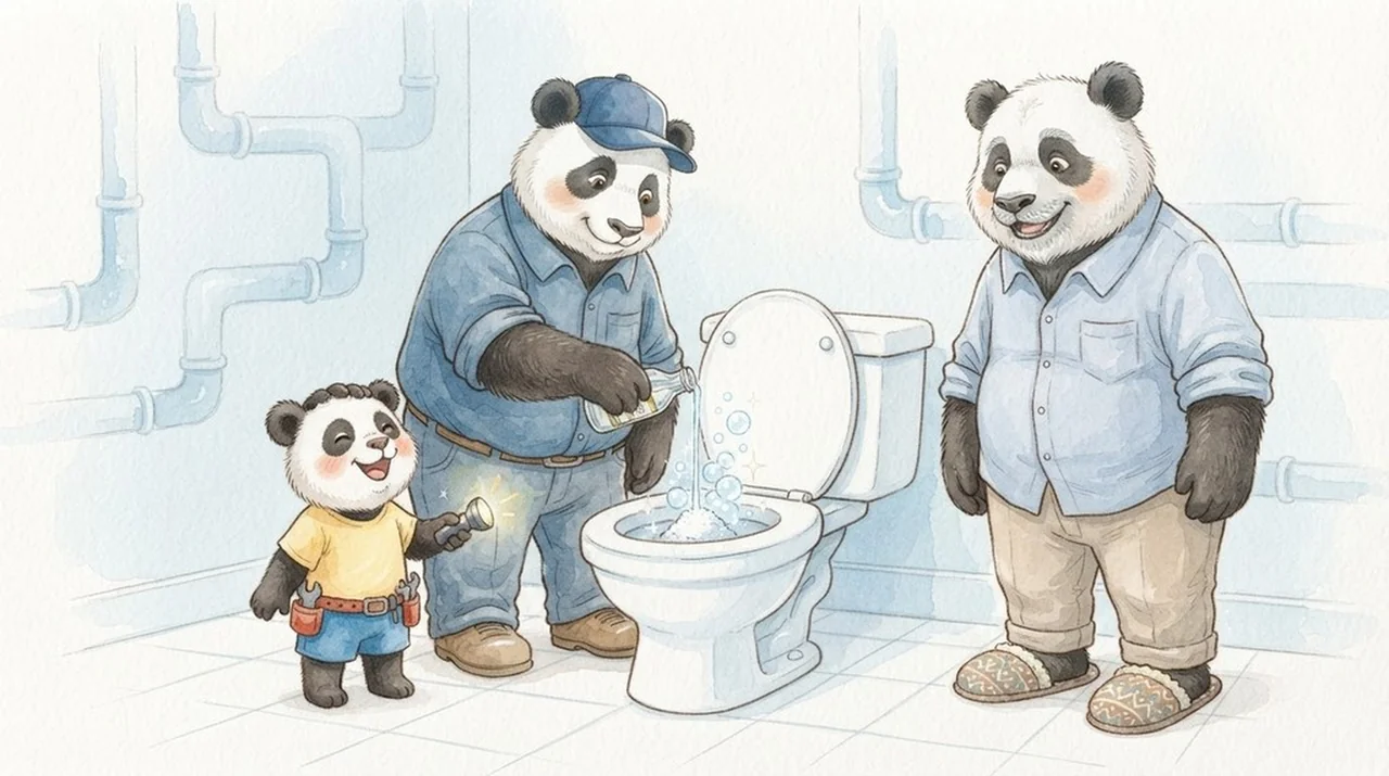 A watercolor page from Paul the Plumber to the Rescue!